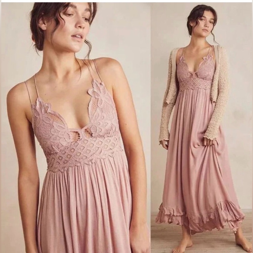 Free People Adele Lace-Detail Maxi Dress in Blush Pink - Picture 2 of 6